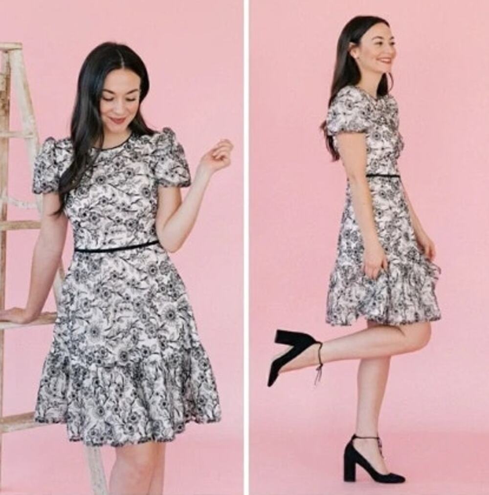 Gal Meets Glam Black & Nude Viola Raffia Embroidery Pattern Dress Size 6